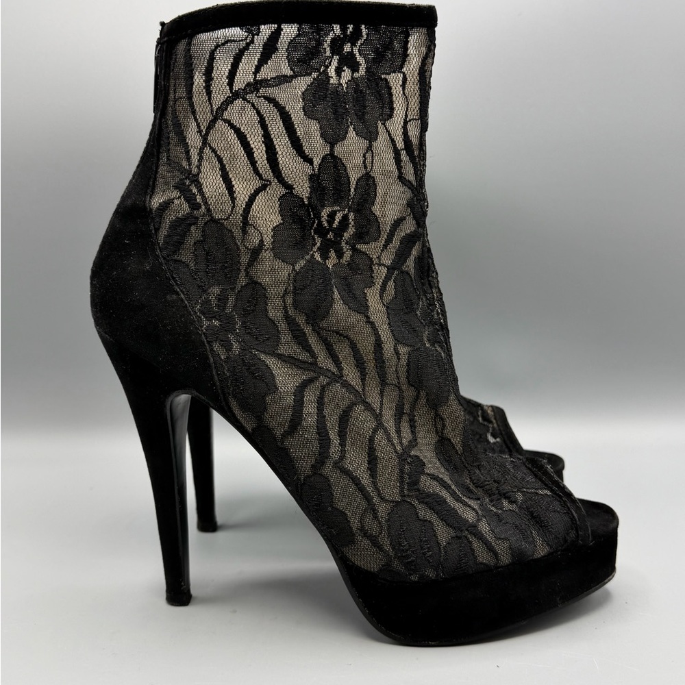 Aldo Black Floral Lace Peep-Toe Stiletto Booties